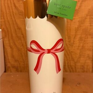 kate spade Gold and Cream Tumbler with Red Bow
